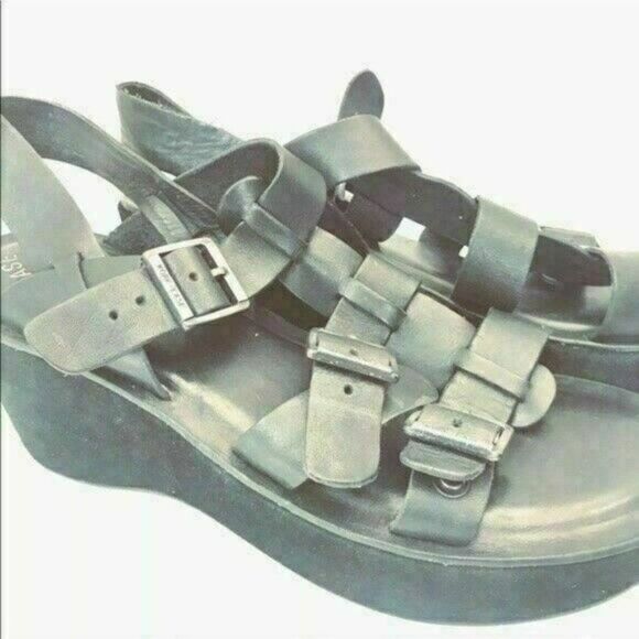 Kork Ease Sandals Black Leather Platform Buckle Size 9 Y - Picture 4 of 9